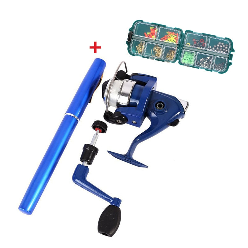 Outdoor Mini Camping Travel Baitcasting Telescopic Pocket Pen Shape Fishing Rod + Reel+ Fishing Line