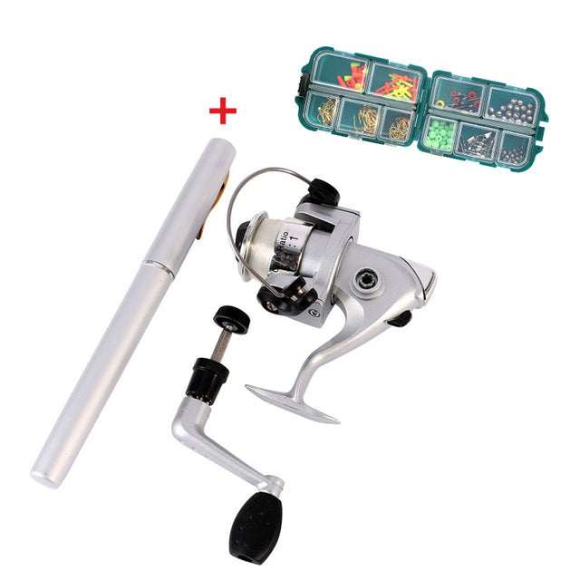 Outdoor Mini Camping Travel Baitcasting Telescopic Pocket Pen Shape Fishing Rod + Reel+ Fishing Line