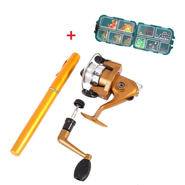 Outdoor Mini Camping Travel Baitcasting Telescopic Pocket Pen Shape Fishing Rod + Reel+ Fishing Line