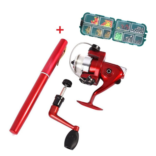 Outdoor Mini Camping Travel Baitcasting Telescopic Pocket Pen Shape Fishing Rod + Reel+ Fishing Line
