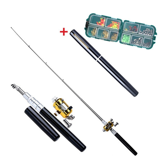 Outdoor Mini Camping Travel Baitcasting Telescopic Pocket Pen Shape Fishing Rod + Reel+ Fishing Line