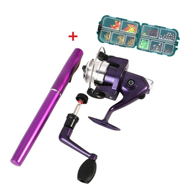Outdoor Mini Camping Travel Baitcasting Telescopic Pocket Pen Shape Fishing Rod + Reel+ Fishing Line