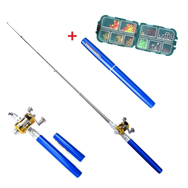 Outdoor Mini Camping Travel Baitcasting Telescopic Pocket Pen Shape Fishing Rod + Reel+ Fishing Line