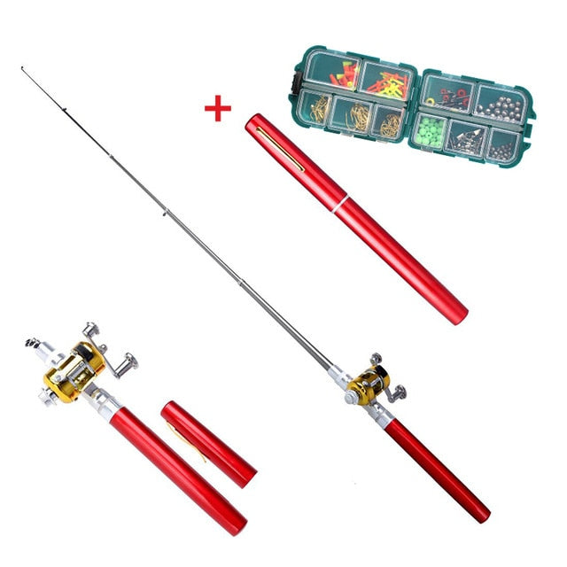 Outdoor Mini Camping Travel Baitcasting Telescopic Pocket Pen Shape Fishing Rod + Reel+ Fishing Line