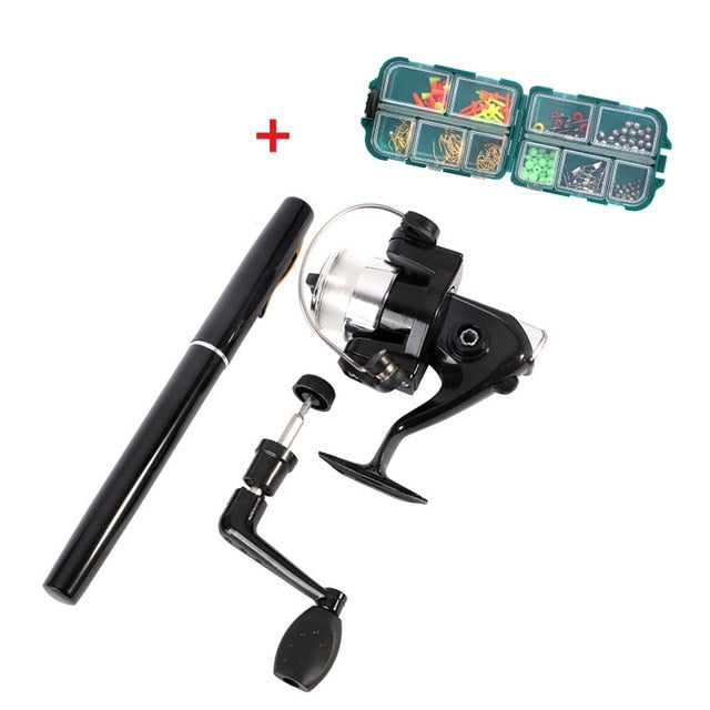Outdoor Mini Camping Travel Baitcasting Telescopic Pocket Pen Shape Fishing Rod + Reel+ Fishing Line