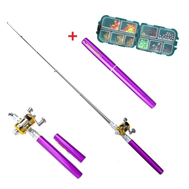 Outdoor Mini Camping Travel Baitcasting Telescopic Pocket Pen Shape Fishing Rod + Reel+ Fishing Line