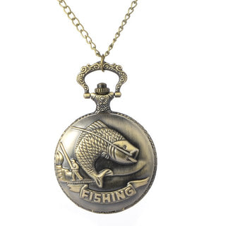 Vintage Bronze Fishing Quartz Pocket Watch/ Pendant