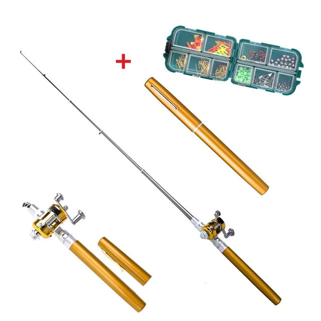 Outdoor Mini Camping Travel Baitcasting Telescopic Pocket Pen Shape Fishing Rod + Reel+ Fishing Line