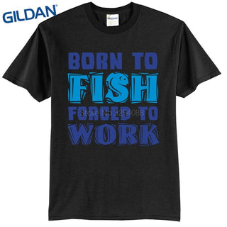 Image of black “Born to Fish, Forced to Work” Text Fishing Tee Shirt