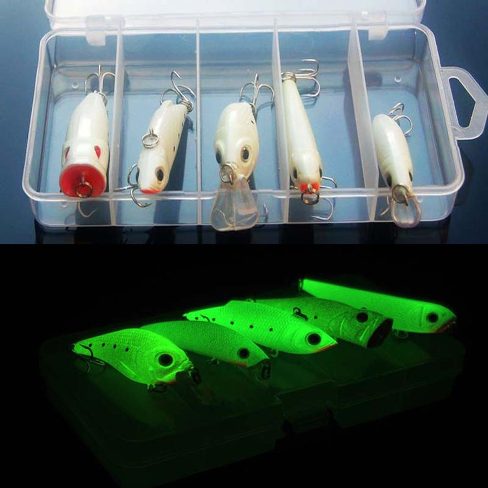 5pcs/set  Bait  Glow In Dark  Fishing Lure Kit